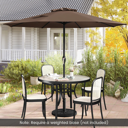 Outdoor Heavy Duty Market Umbrella with Crank Handle and 8 Sturdy Ribs-Brown