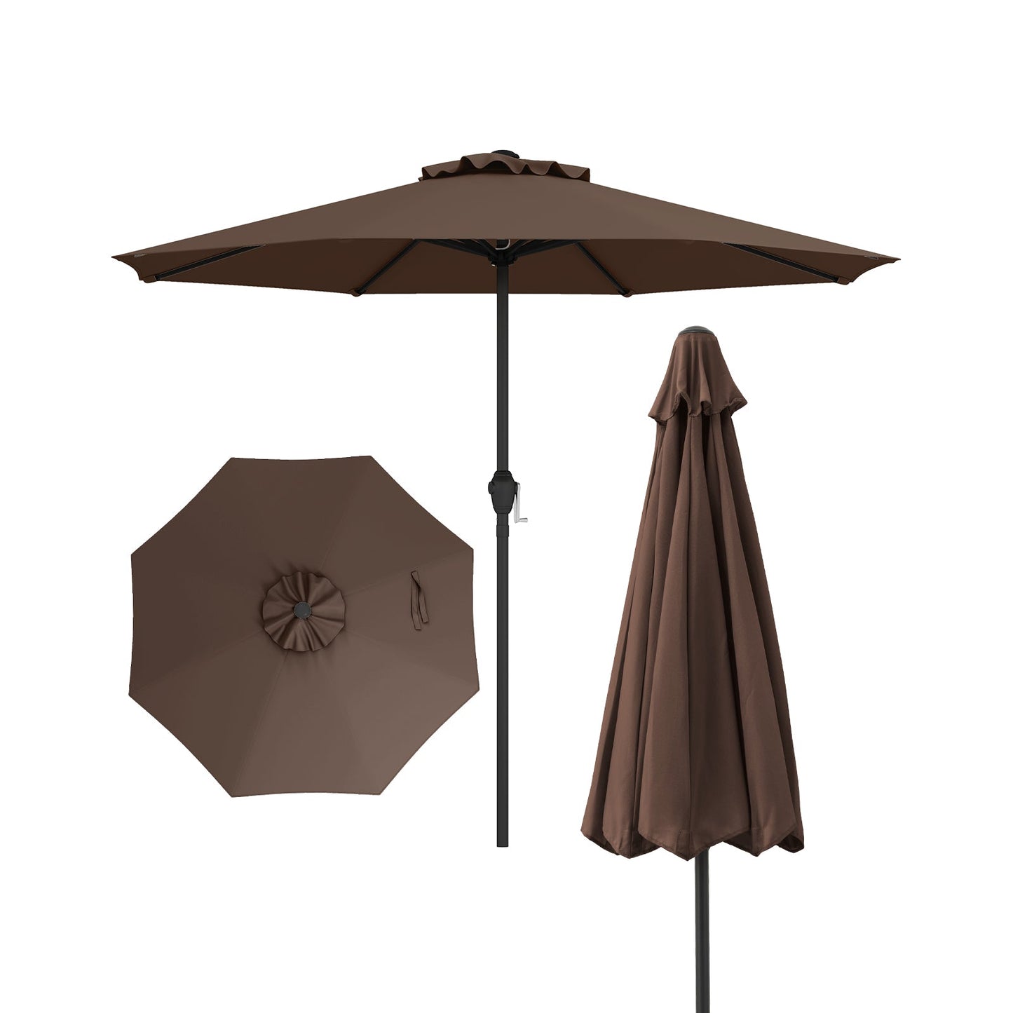 Outdoor Heavy Duty Market Umbrella with Crank Handle and 8 Sturdy Ribs-Brown