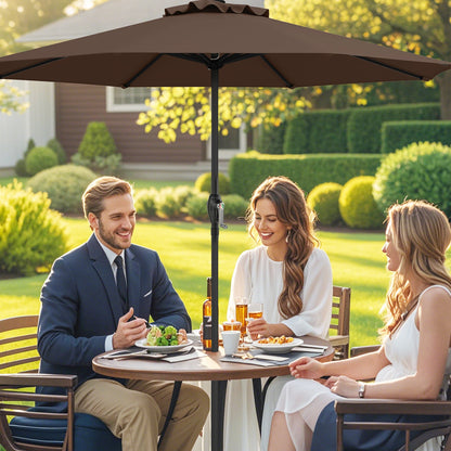 Outdoor Heavy Duty Market Umbrella with Crank Handle and 8 Sturdy Ribs-Brown