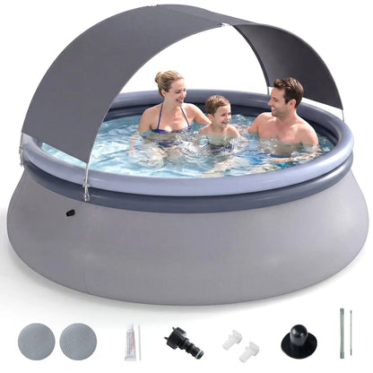 Inflatable Pool With Sunshade Canopy For Outdoors