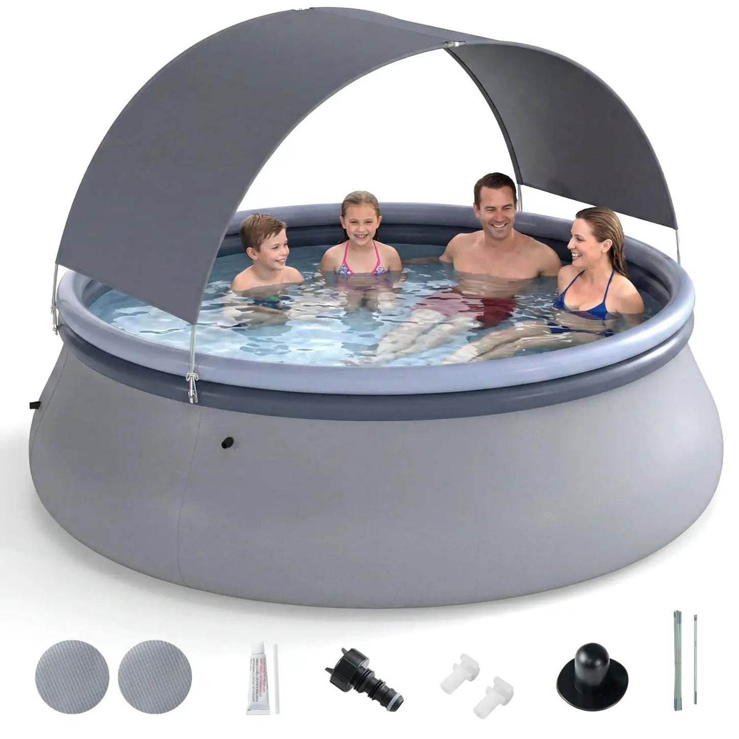 Inflatable Pool With Sunshade Canopy For Outdoors