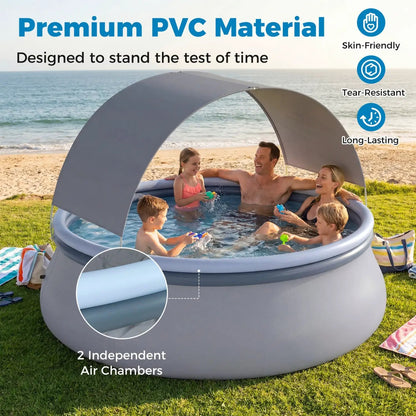Inflatable Pool With Sunshade Canopy For Outdoors