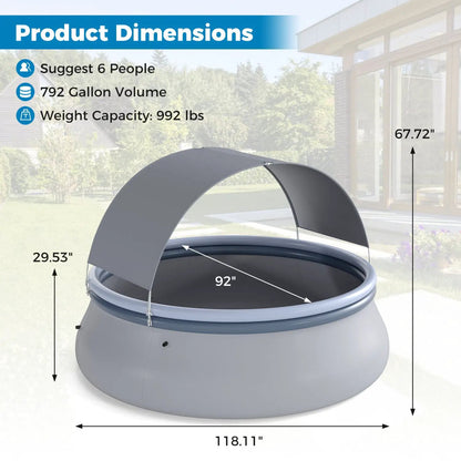 Inflatable Pool With Sunshade Canopy For Outdoors