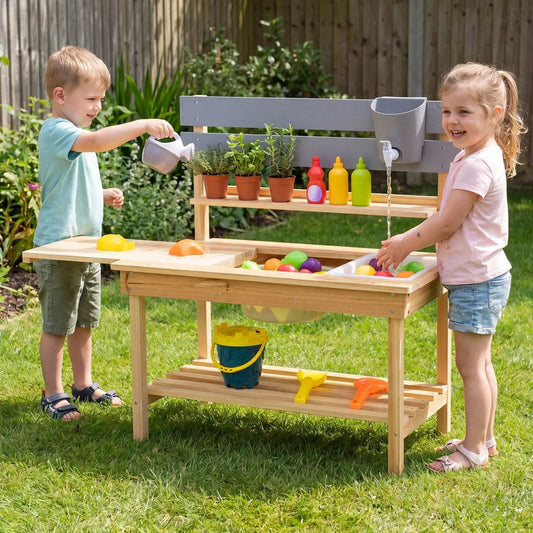Outdoor Kids Mud Kitchen with Tabletop and Water Tank, wooden play kitchen DirectDeals on Tampa Home & Garden Store
