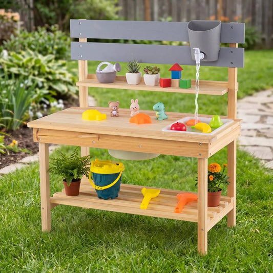 Outdoor kids mud kitchen with extended tabletop and water tank, wooden play set DirectDeals on Tampa Home & Garden Store
