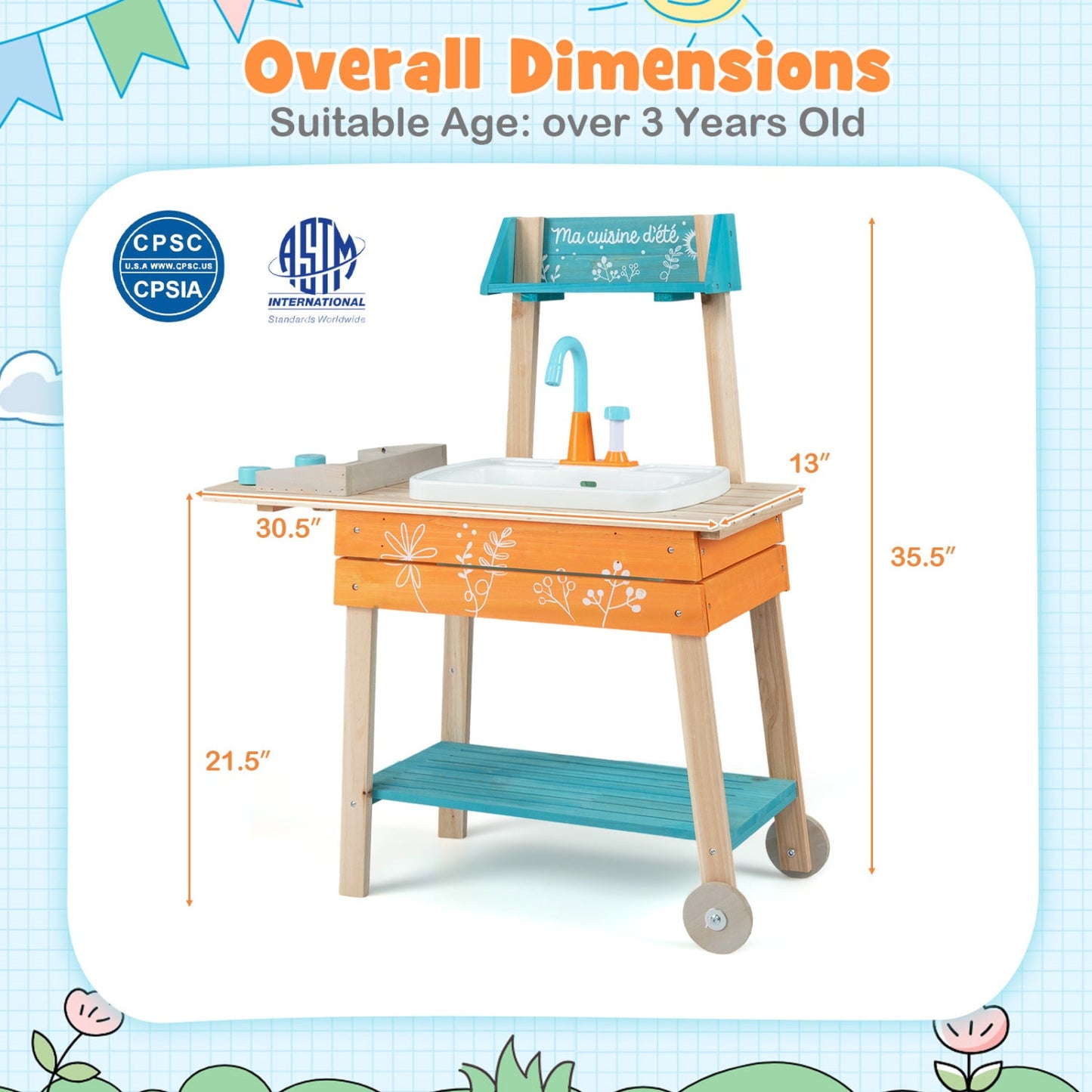 Outdoor Kids Play Kitchen Set With Removable Sink