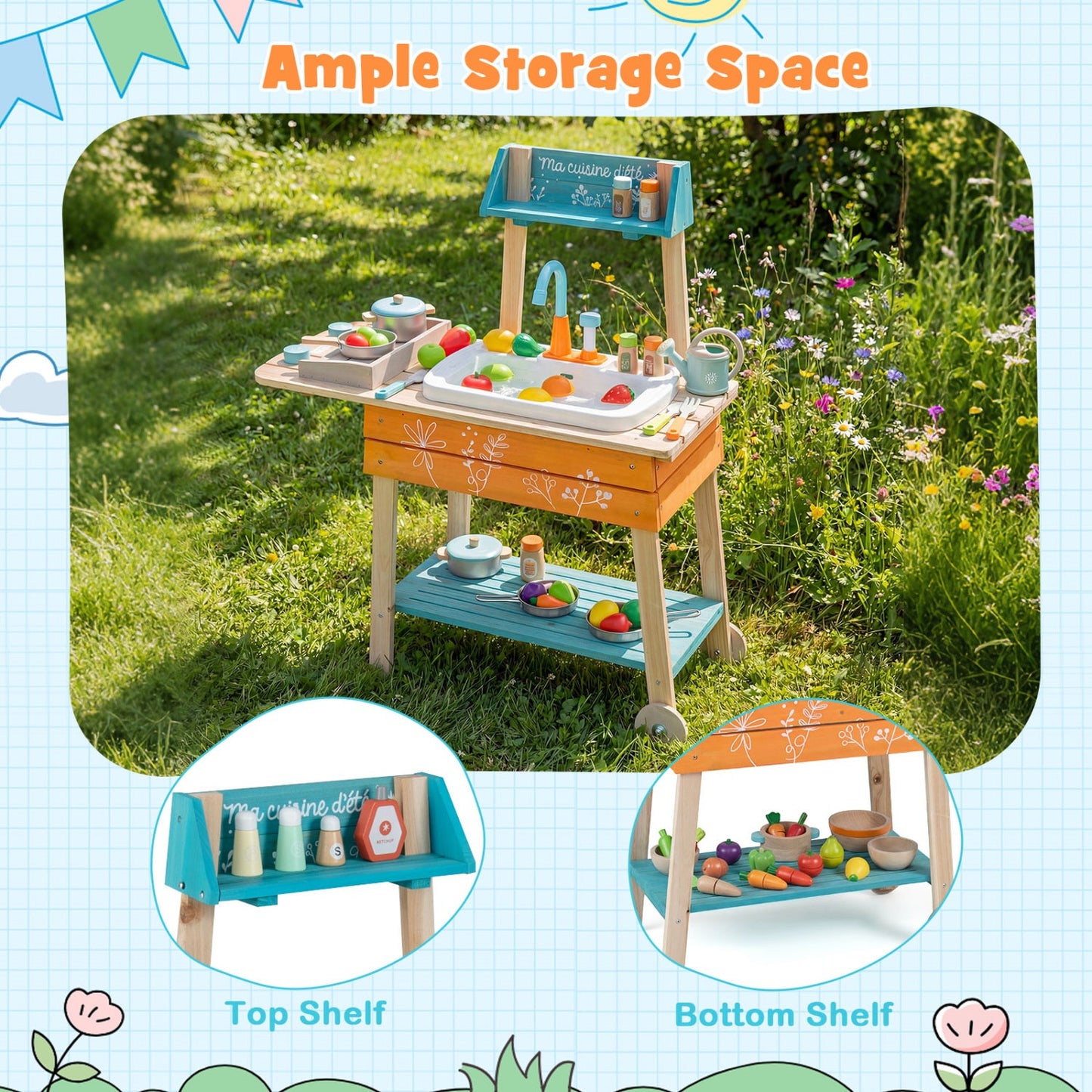 Outdoor Kids Play Kitchen Set With Removable Sink