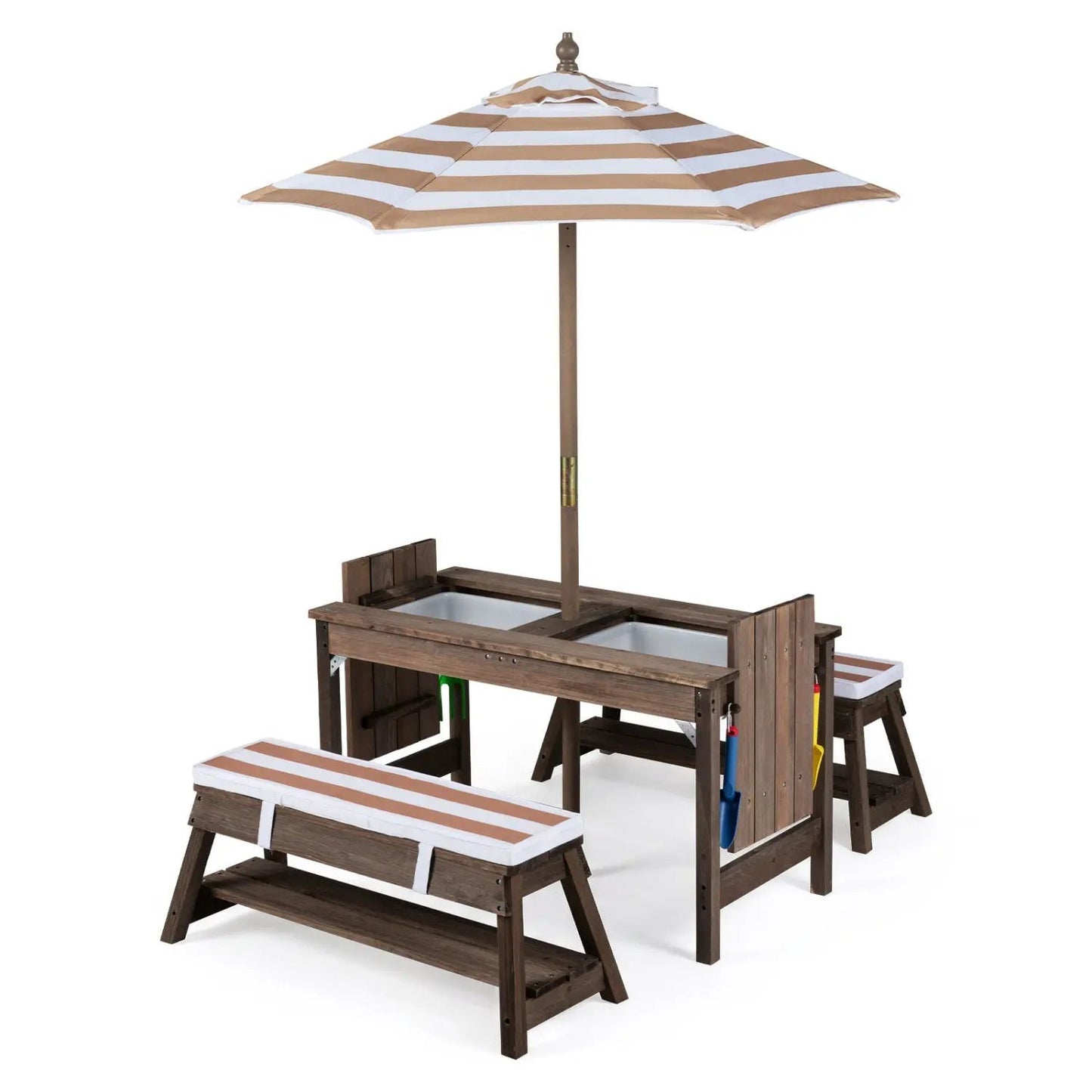 Kids Wooden Picnic Table Set with Umbrella