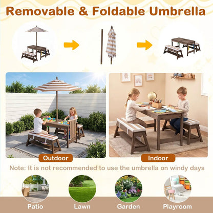 Kids Wooden Picnic Table Set with Umbrella