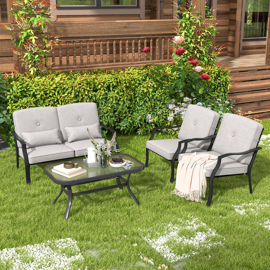 Outdoor Loveseat Chair Set with Tempered Glass Coffee Table - Tampa Home & Garden Store