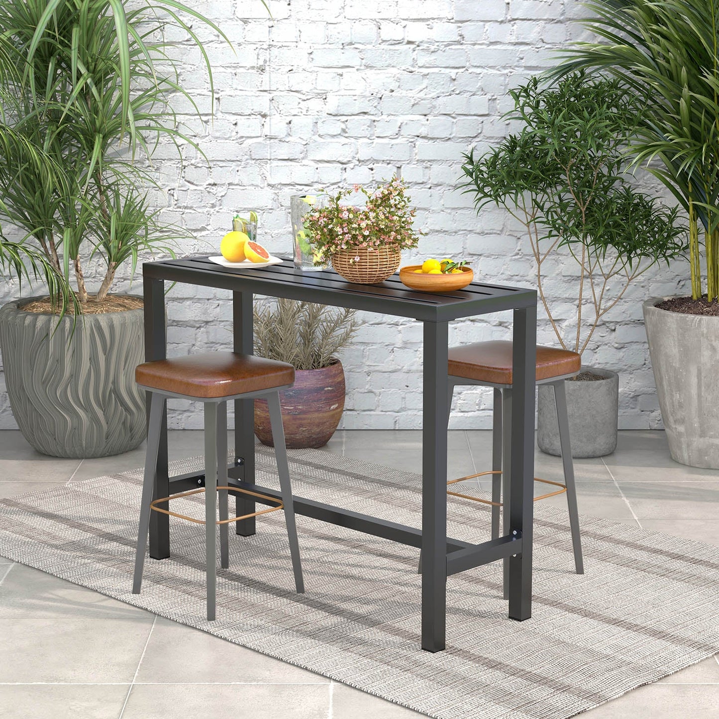 48/55 Inch Outdoor Bar Table by DirectDeals with Waterproof Top and Metal Frame, 2 stools on Tampa Home & Garden Store