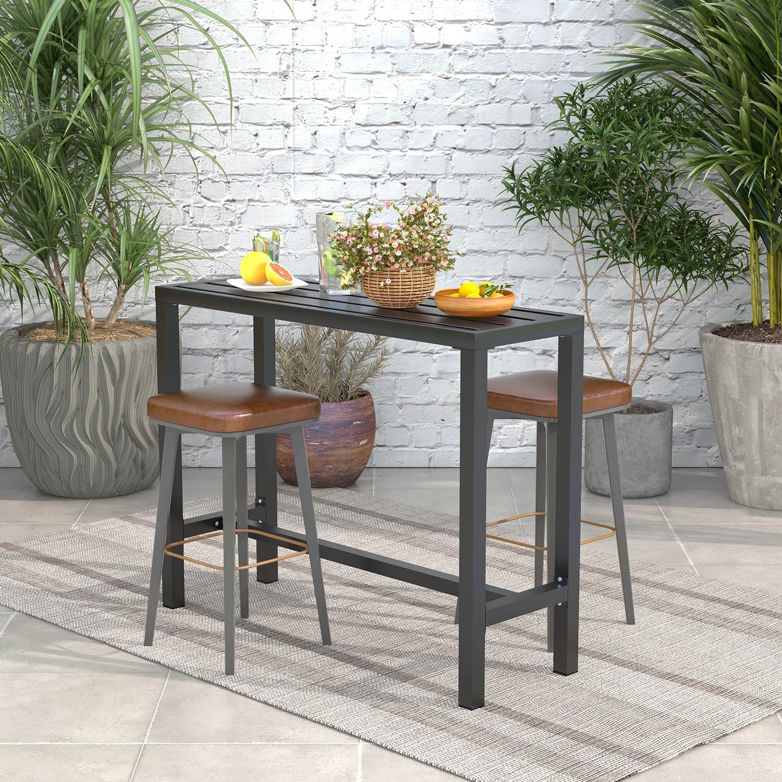 48/55 Inch Outdoor Bar Table by DirectDeals with Waterproof Top and Metal Frame, 2 stools on Tampa Home & Garden Store
