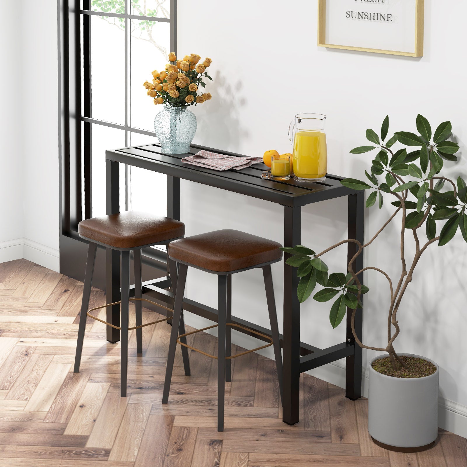 48/55 in outdoor bar table by DirectDeals with waterproof top and durable metal frame, two stools on Tampa Home & Garden Store