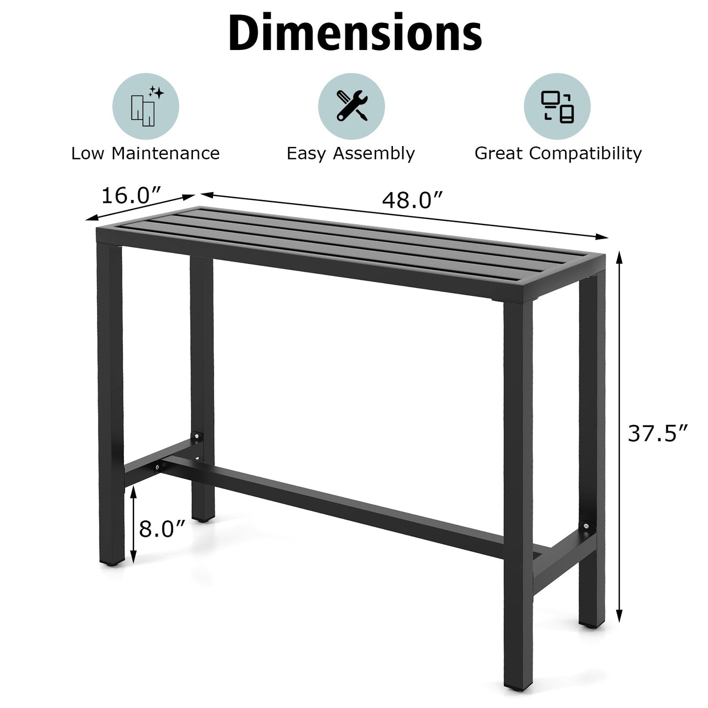 Bar table 48/55 inch with waterproof top and black metal frame DirectDeals on Tampa Home & Garden Store