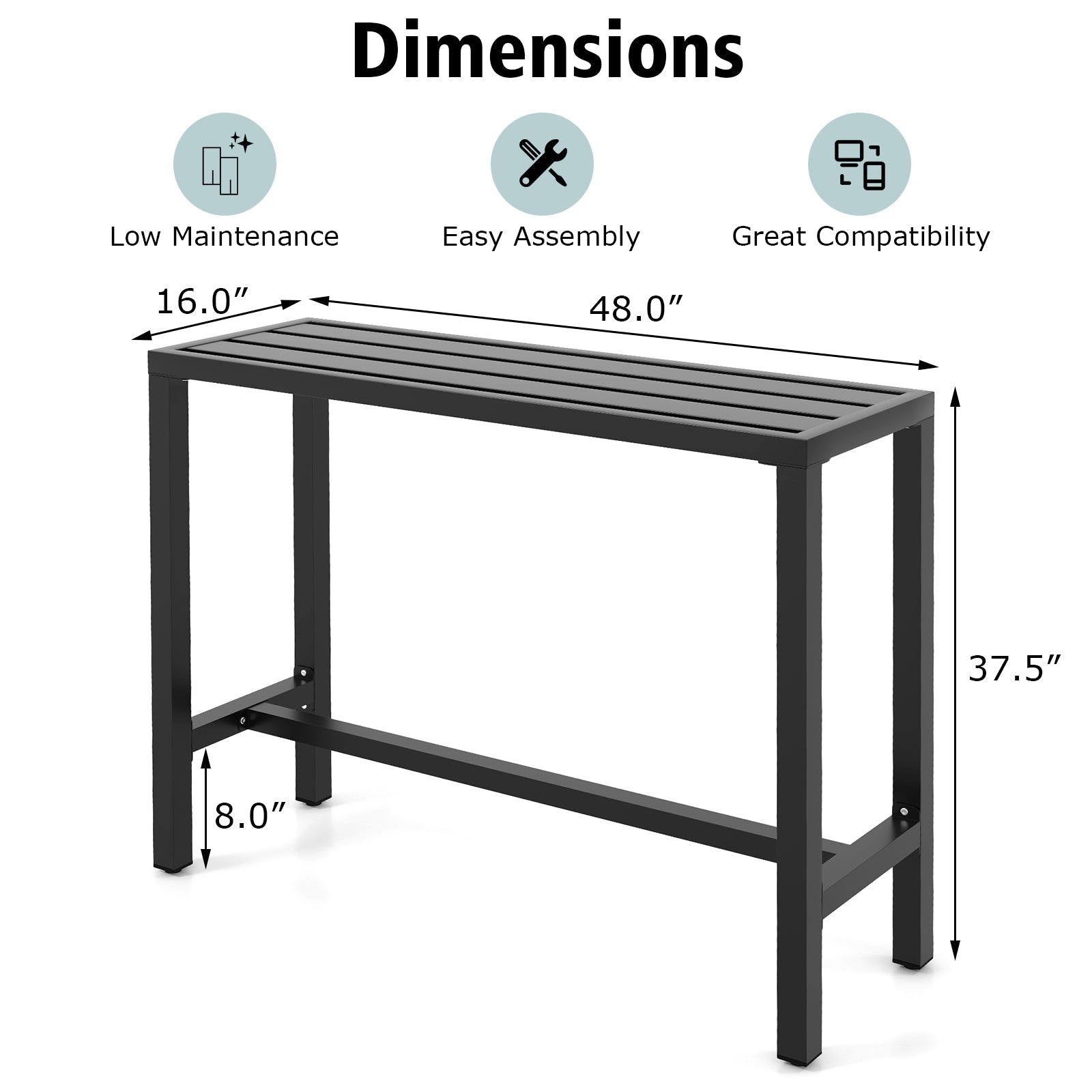 Bar table 48/55 inch with waterproof top and black metal frame DirectDeals on Tampa Home & Garden Store
