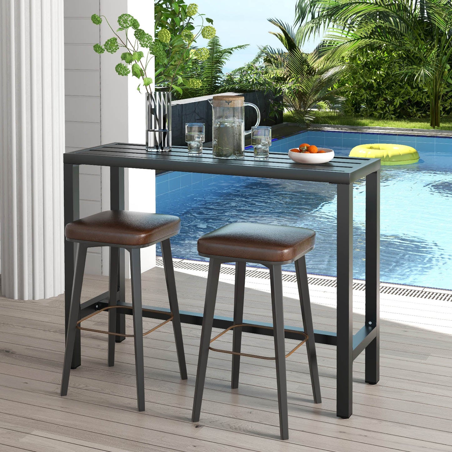 Outdoor Bar Table 48/55 Inch with Waterproof Top and Heavy-Duty Metal Frame by DirectDeals on Tampa Home & Garden Store