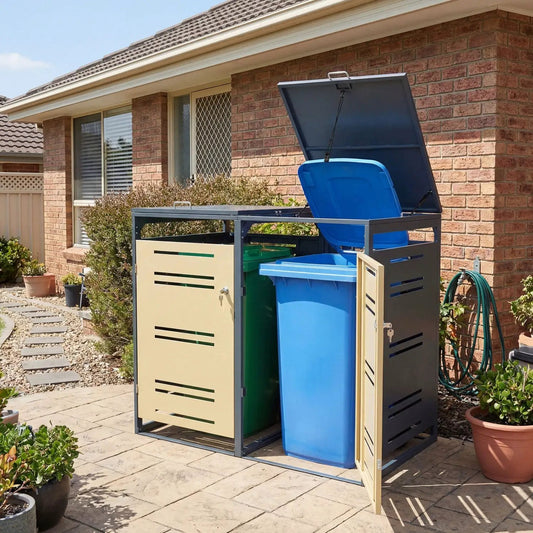 Outdoor Metal Trash Bin Storage Shed for Two Cans