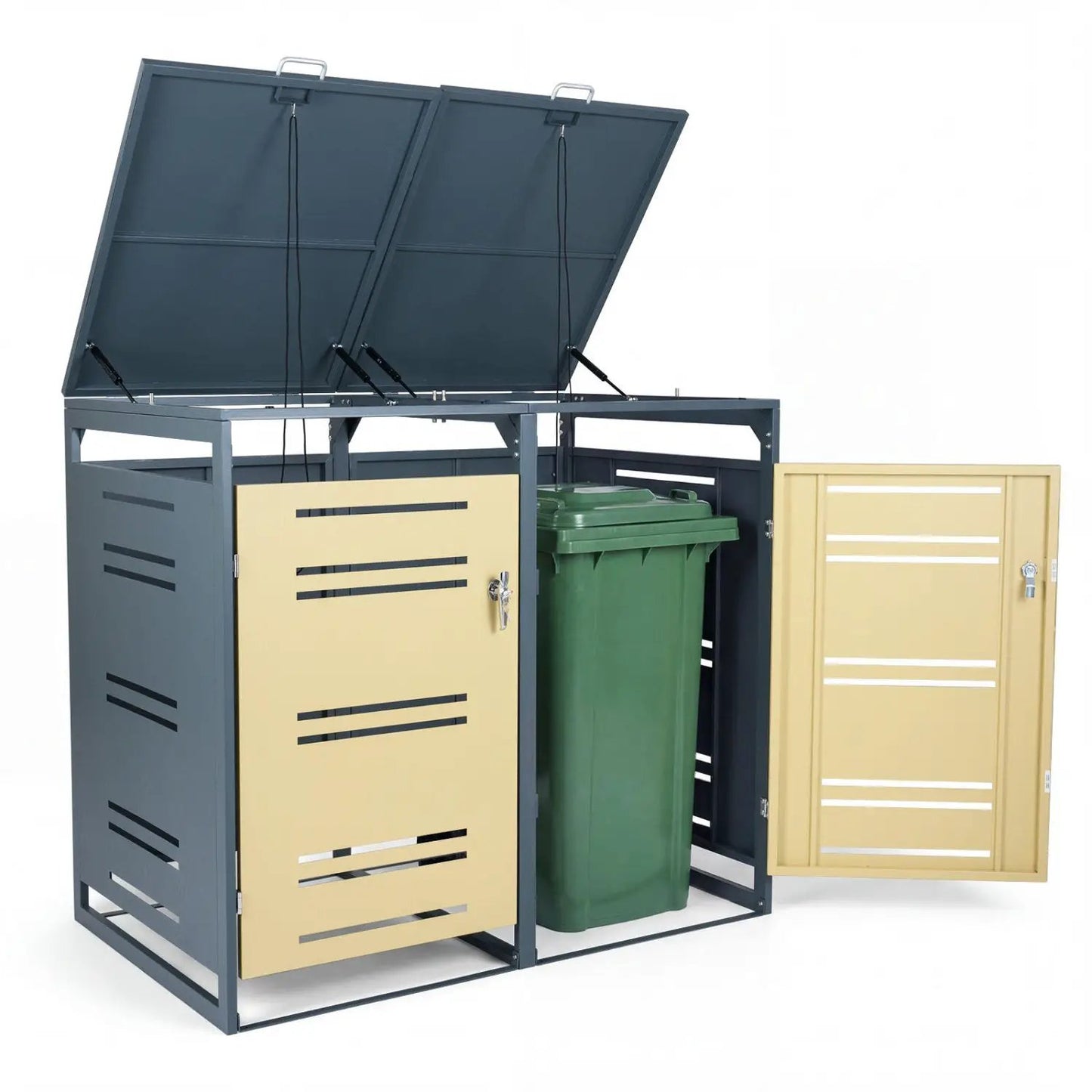 Outdoor Metal Trash Bin Storage Shed for Two Cans