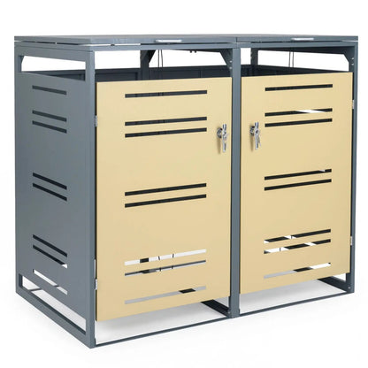 Outdoor Metal Trash Bin Storage Shed for Two Cans