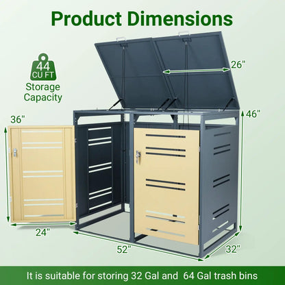 Outdoor Metal Trash Bin Storage Shed for Two Cans