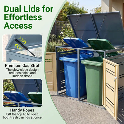 Outdoor Metal Trash Bin Storage Shed for Two Cans
