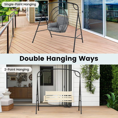 Outdoor Metal Swing Stand with 4 Support Bars and 2 Hanging Ways-Black