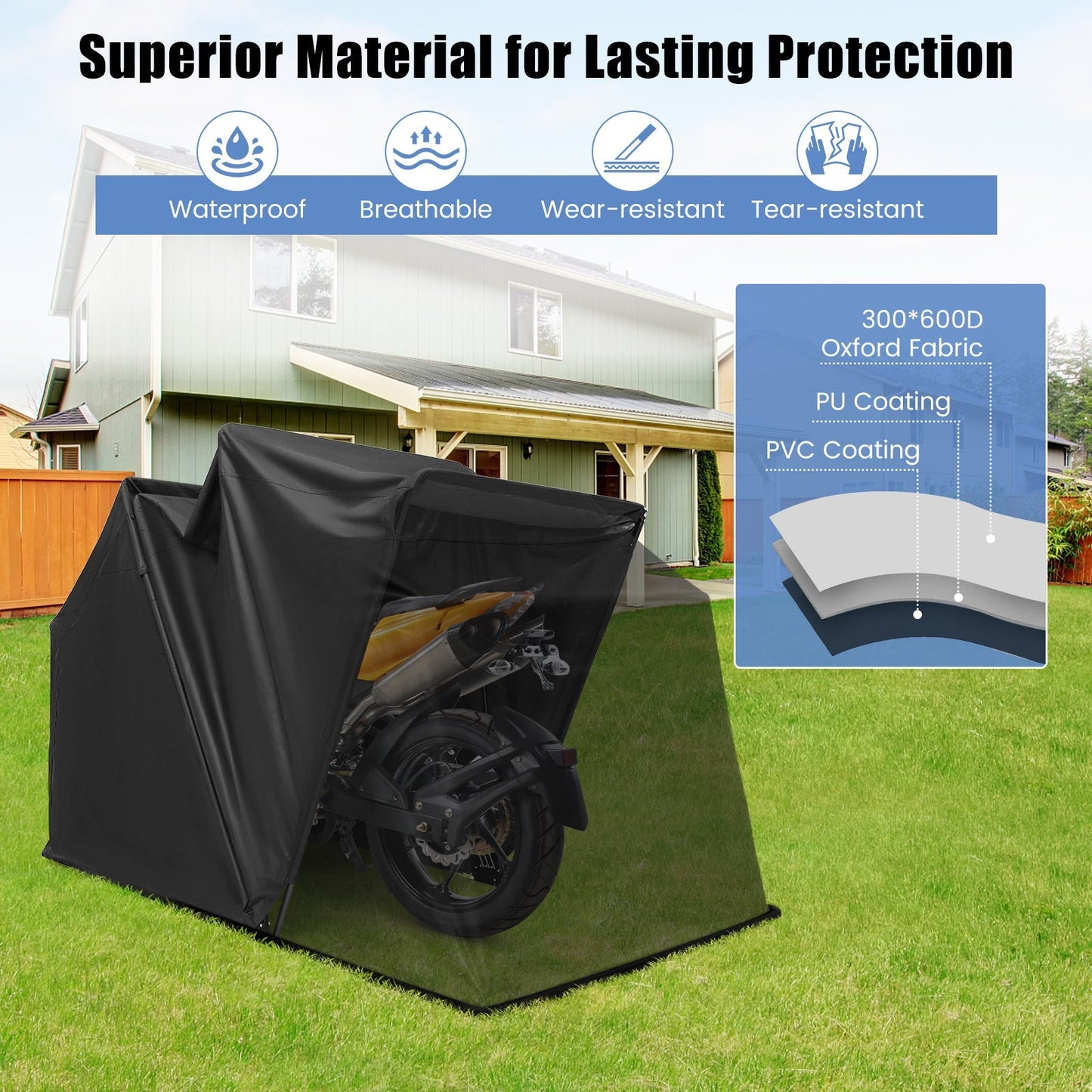 GemGear black outdoor motorcycle shelter with cover, waterproof motorbike storage tent on Tampa Home & Garden Store