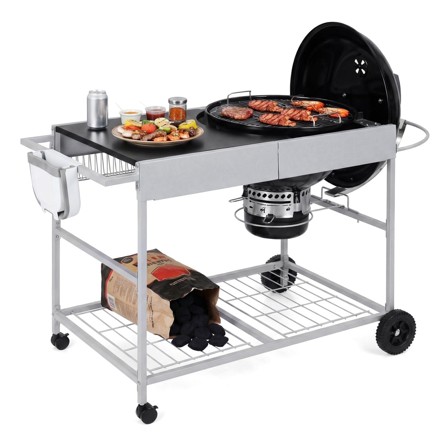 Outdoor movable grill table for 18/22 in Weber Kettle by GemGear with wheels and shelves on Tampa Home & Garden Store