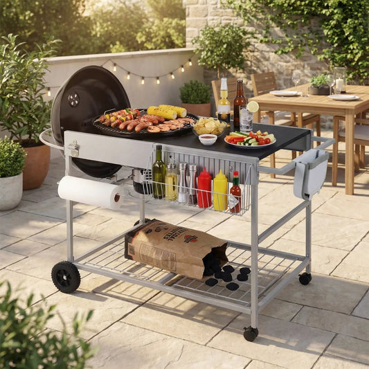 DirectDeals outdoor movable grill cart for 18/22-inch Weber Original Kettle; metal frame, rack on Tampa Home & Garden Store