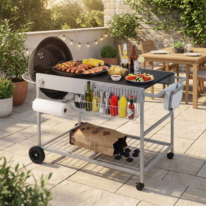 GemGear outdoor movable grill table for Weber Original Kettle 18/22 in with wheels and side rack on Tampa Home & Garden Store