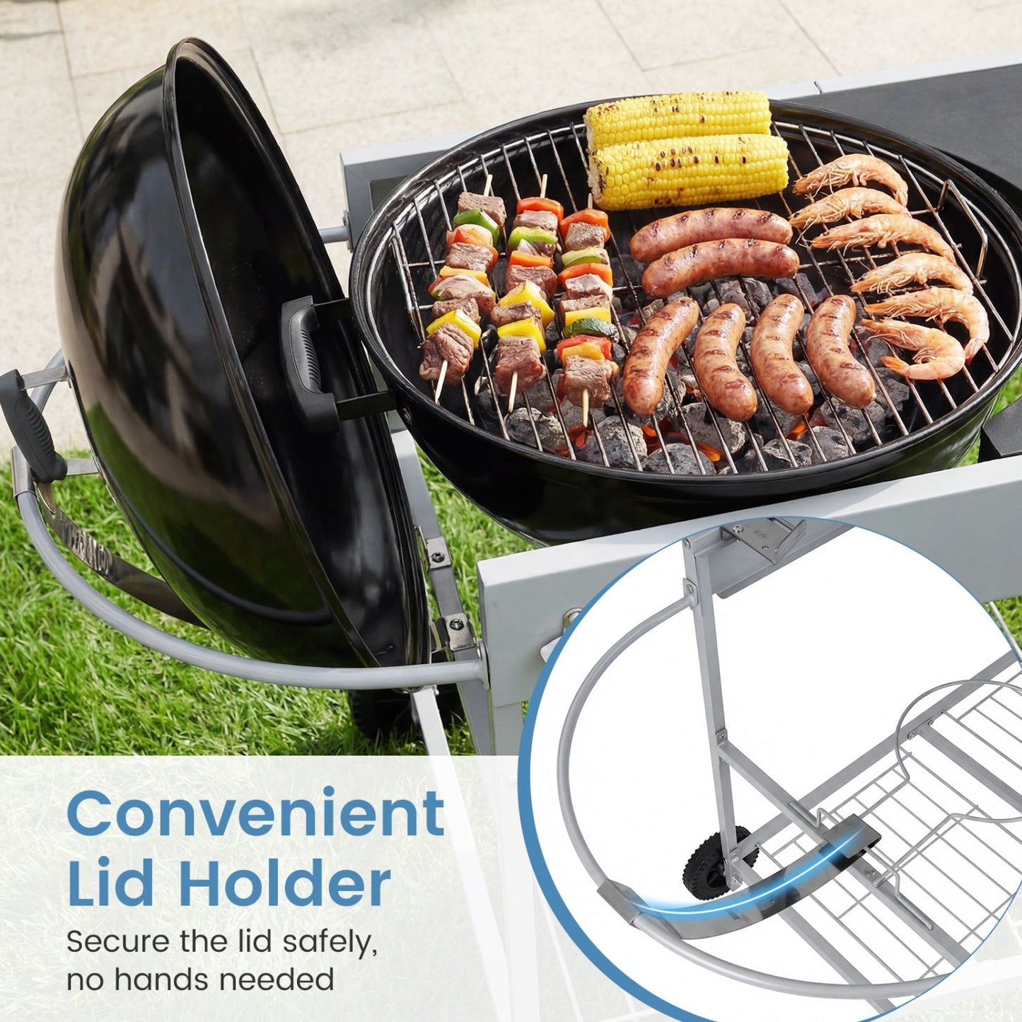 GemGear movable grill table for 18/22 in Weber Kettle, black steel with lid holder on Tampa Home & Garden Store