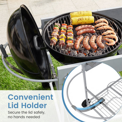 GemGear movable grill table for 18/22 in Weber Kettle, black steel with lid holder on Tampa Home & Garden Store