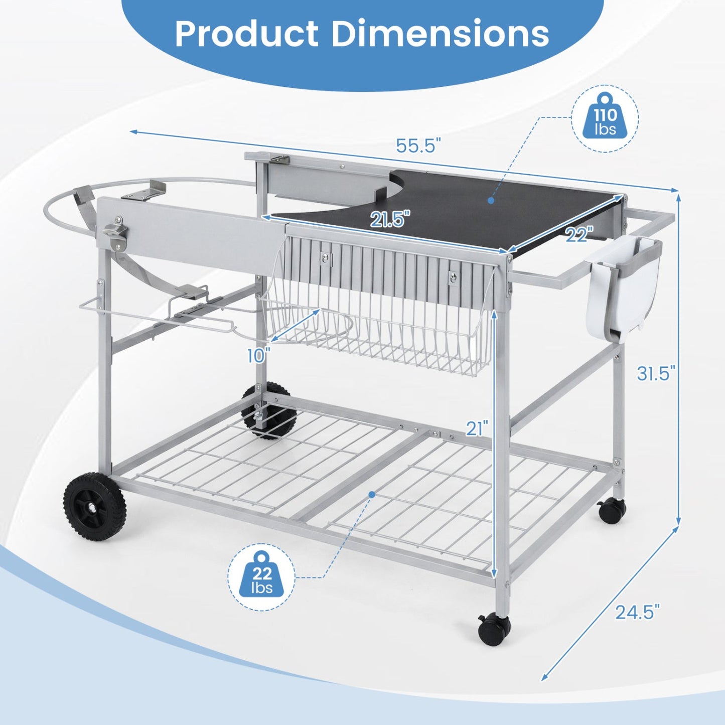 Outdoor Grill Table for 18/22 Inch Weber Kettle