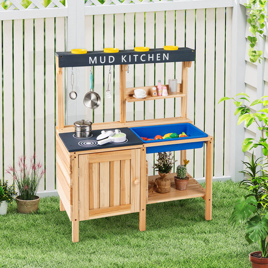 Outdoor Mud Kids Kitchen Playset Wooden Pretend Play Toy with Kitchenware - Tampa Home & Garden Store