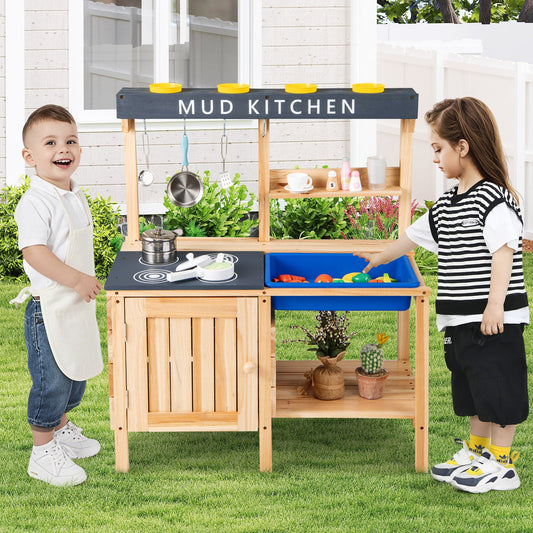 Outdoor Mud Kids Kitchen Playset Wooden Pretend Play Toy with Kitchenware - Tampa Home & Garden Store
