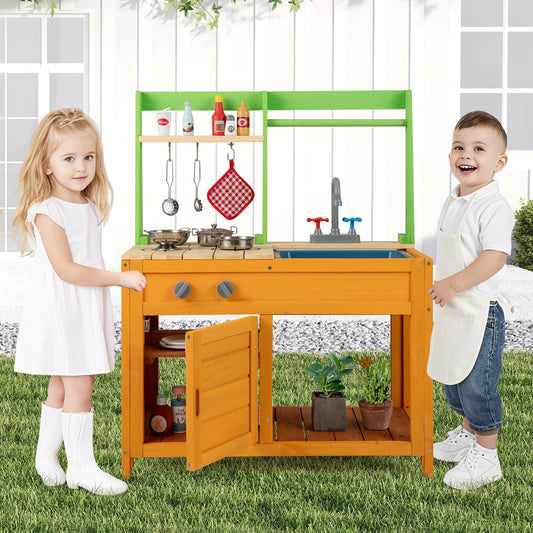 Outdoor Mud Kitchen Playset for Girls and Boys 3+ Years Old-Orange - Tampa Home & Garden Store