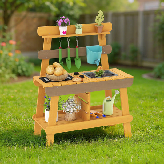 Outdoor Mud Kitchen for Kids Wooden Play Kitchen Toy for Boys Girls Aged 3-8-Yellow - Tampa Home & Garden Store