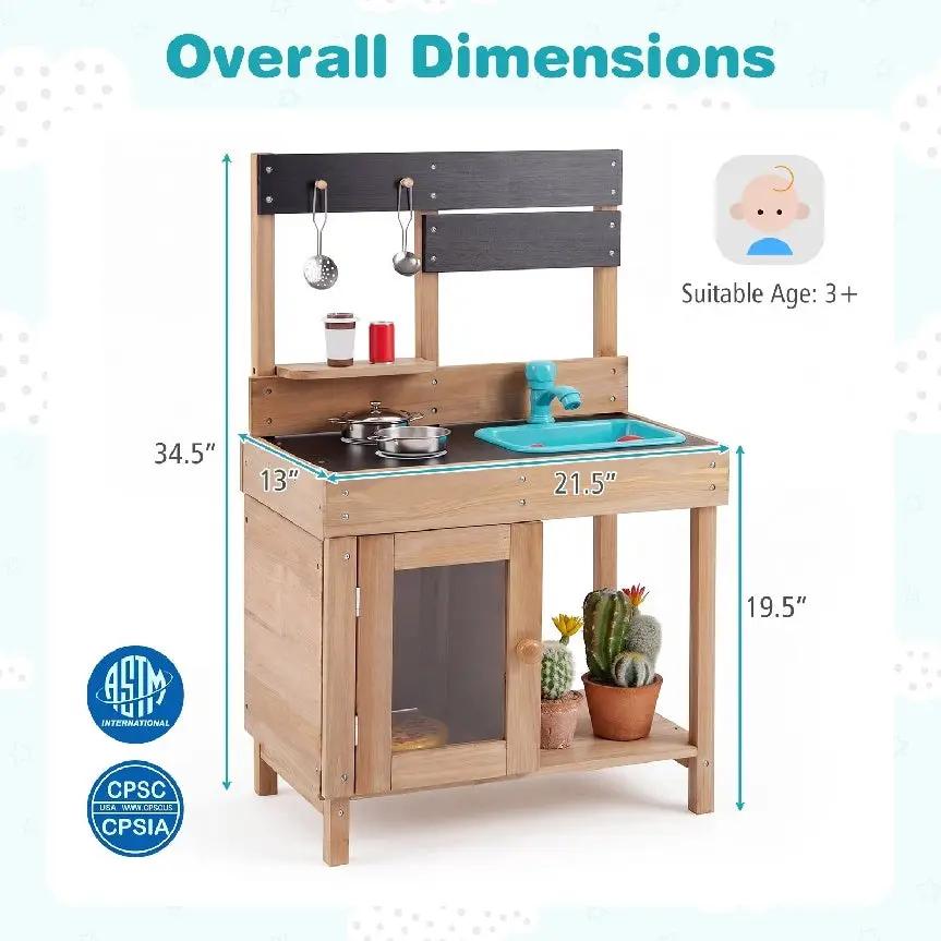 Wooden Play Kitchen Stove Storage Water System