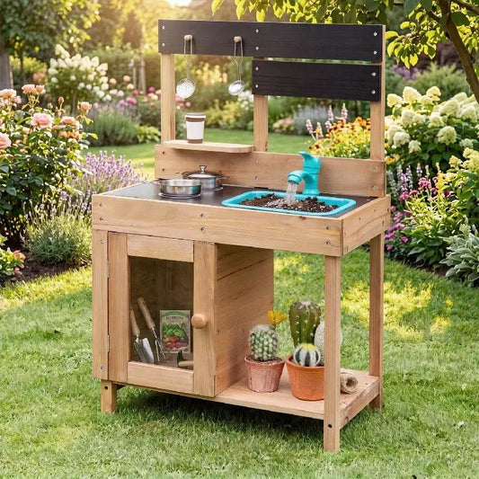 DirectDeals wooden play kitchen set with stove, sink and storage in natural wood on Tampa Home & Garden Store