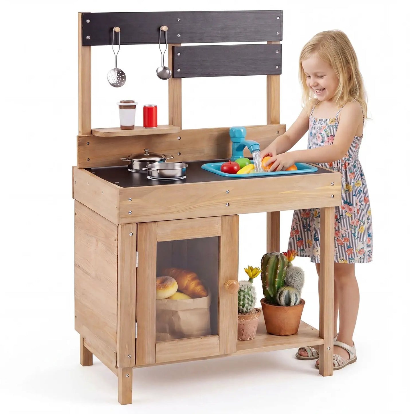 Wooden Play Kitchen Stove Storage Water System