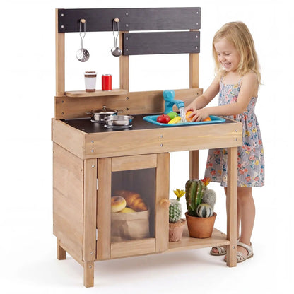 Wooden Play Kitchen Stove Storage Water System
