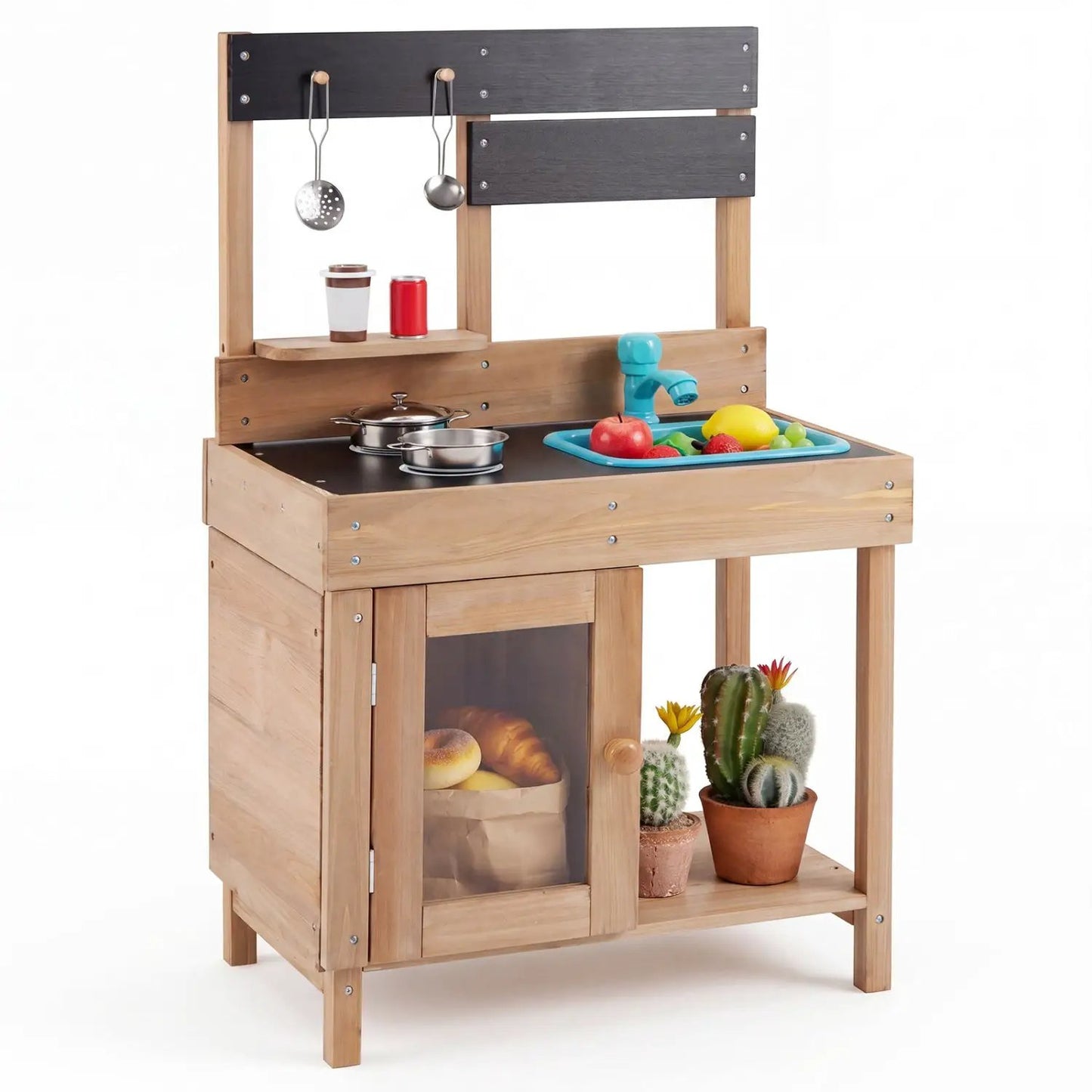 Wooden Play Kitchen Stove Storage Water System