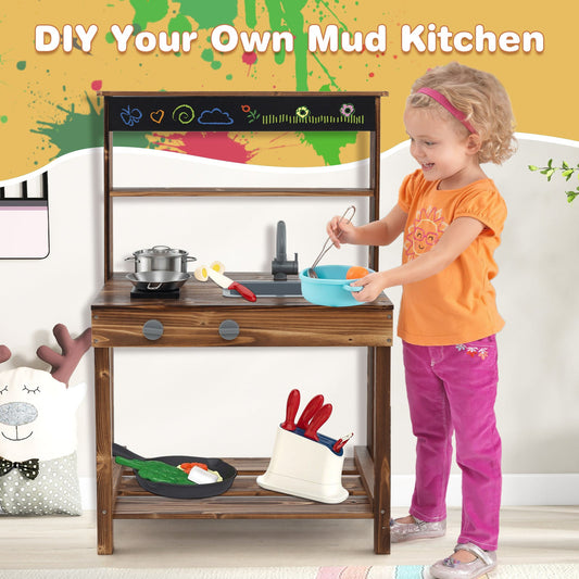 Outdoor Mud Kitchen for Kids with Rotatable Faucet and Removable Sink-Natural - Tampa Home & Garden Store