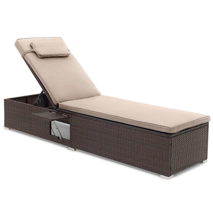 Outdoor PE rattan chaise lounge with 6-position backrest and foldable side table DirectDeals on Tampa Home & Garden Store