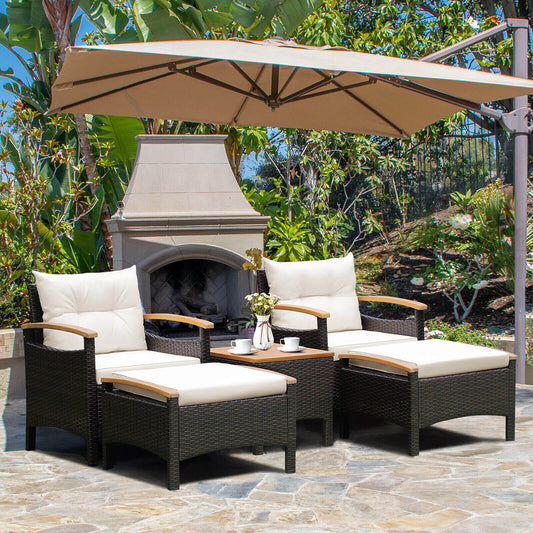 5 Pieces Patio Conversation Set with Cushions Coffee Table and 2 Ottomans - Tampa Home & Garden Store