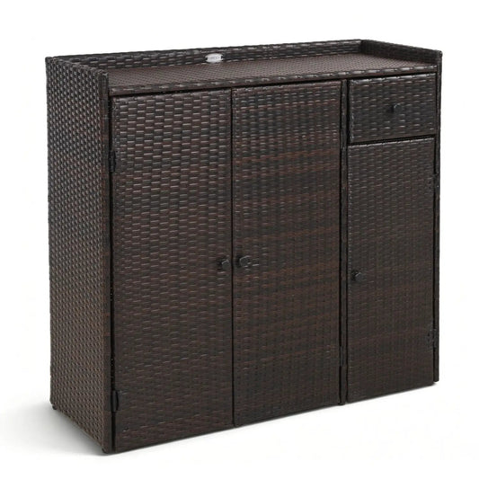 DirectDeals outdoor storage cabinet with 3 doors, adjustable shelves, dark brown woven rattan on Tampa Home & Garden Store
