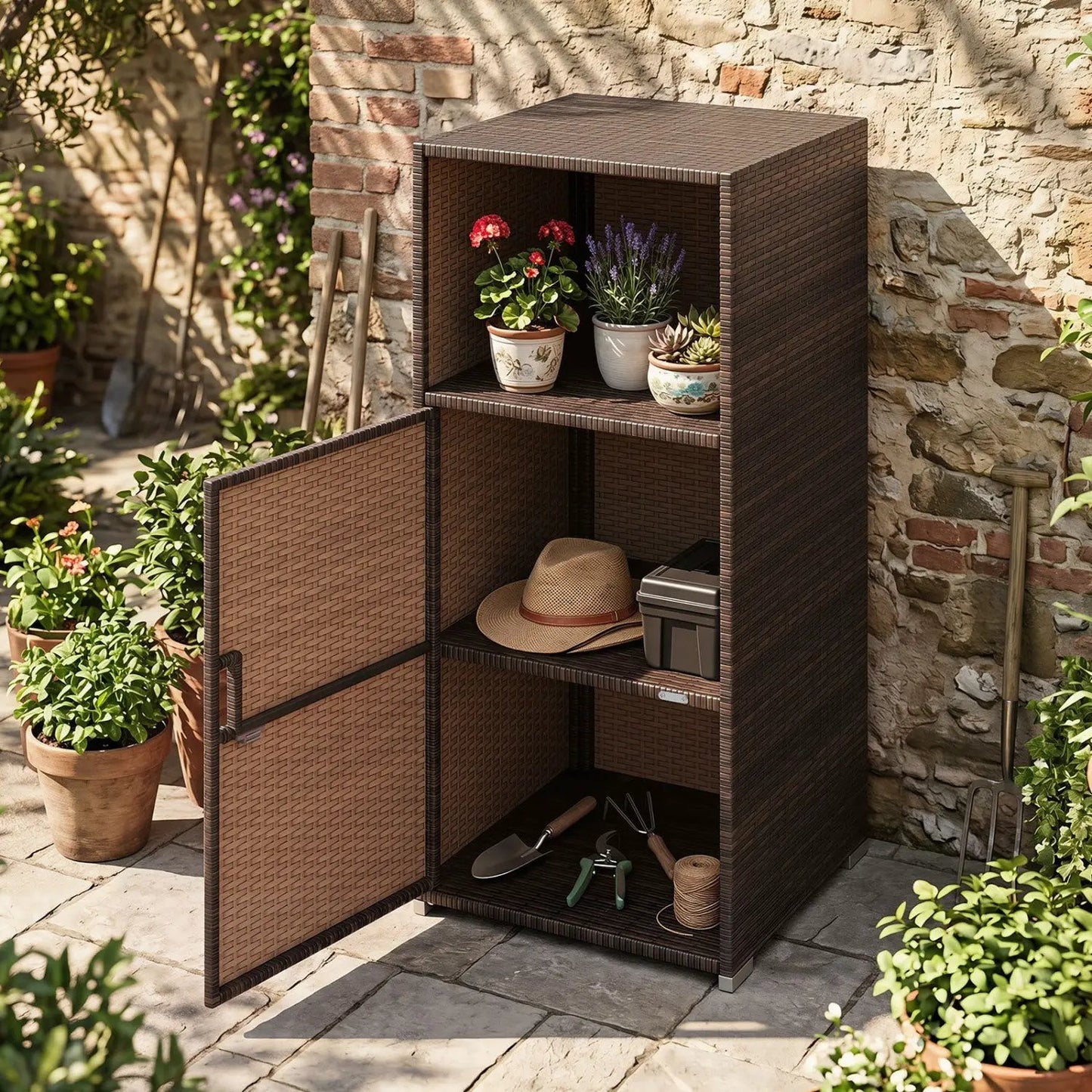 PE Wicker Storage Cabinet with Door and Shelf