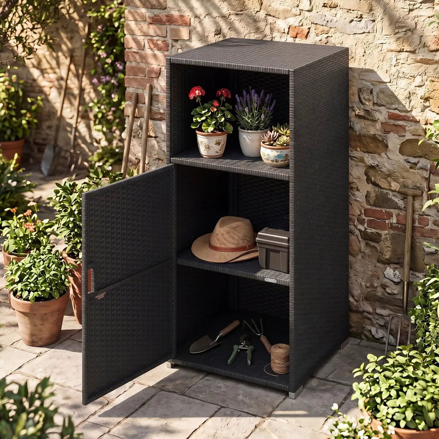 PE Wicker Storage Cabinet with Door and Shelf
