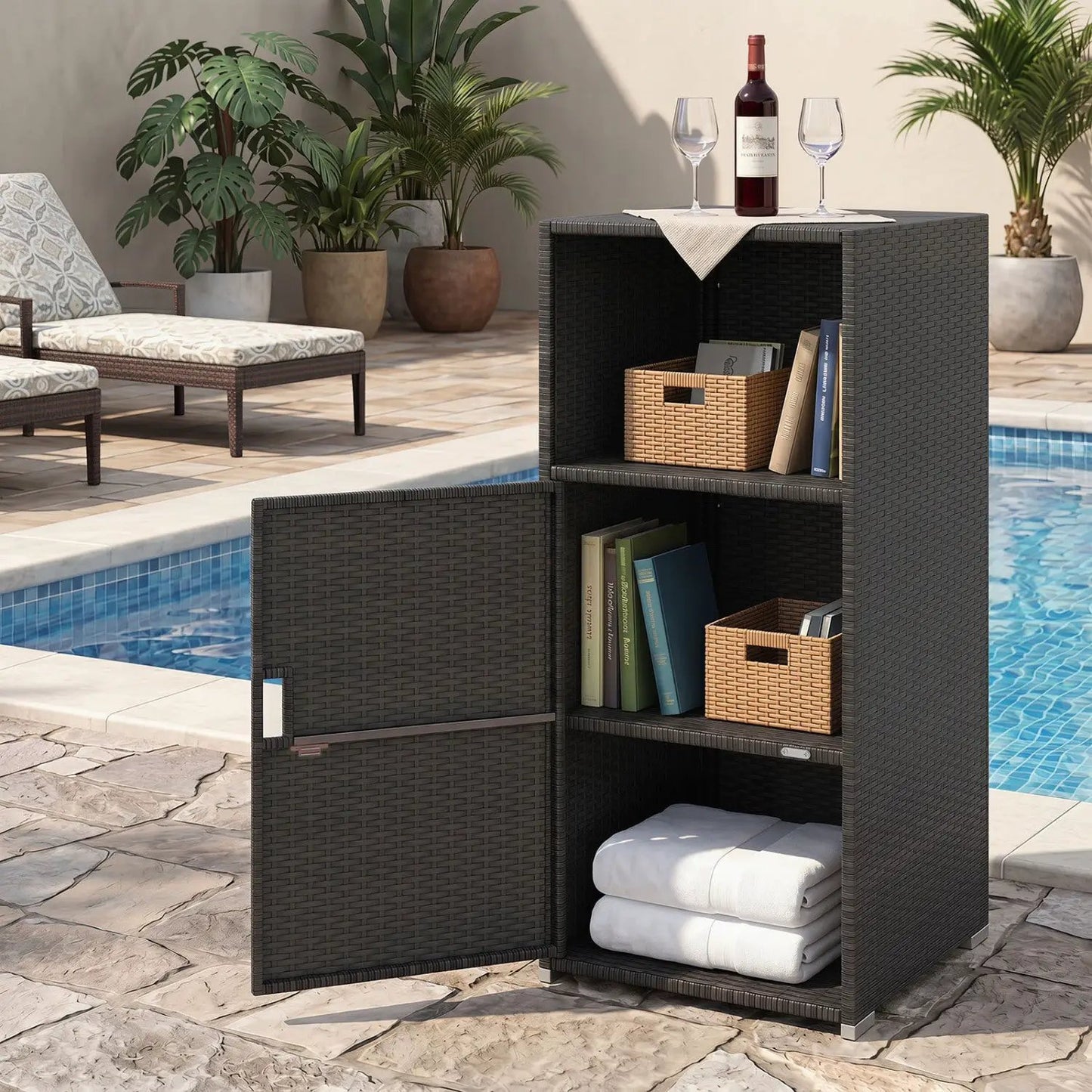 PE Wicker Storage Cabinet with Door and Shelf