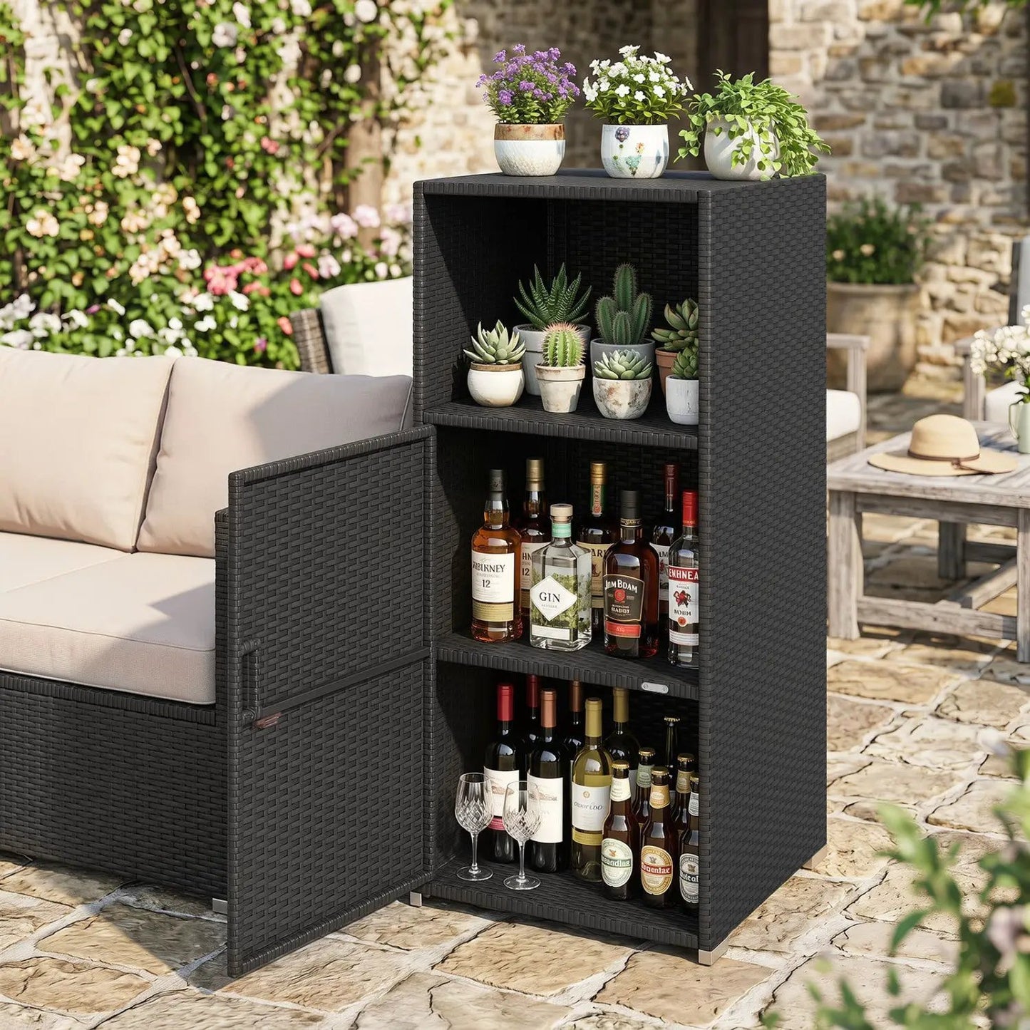 PE Wicker Storage Cabinet with Door and Shelf